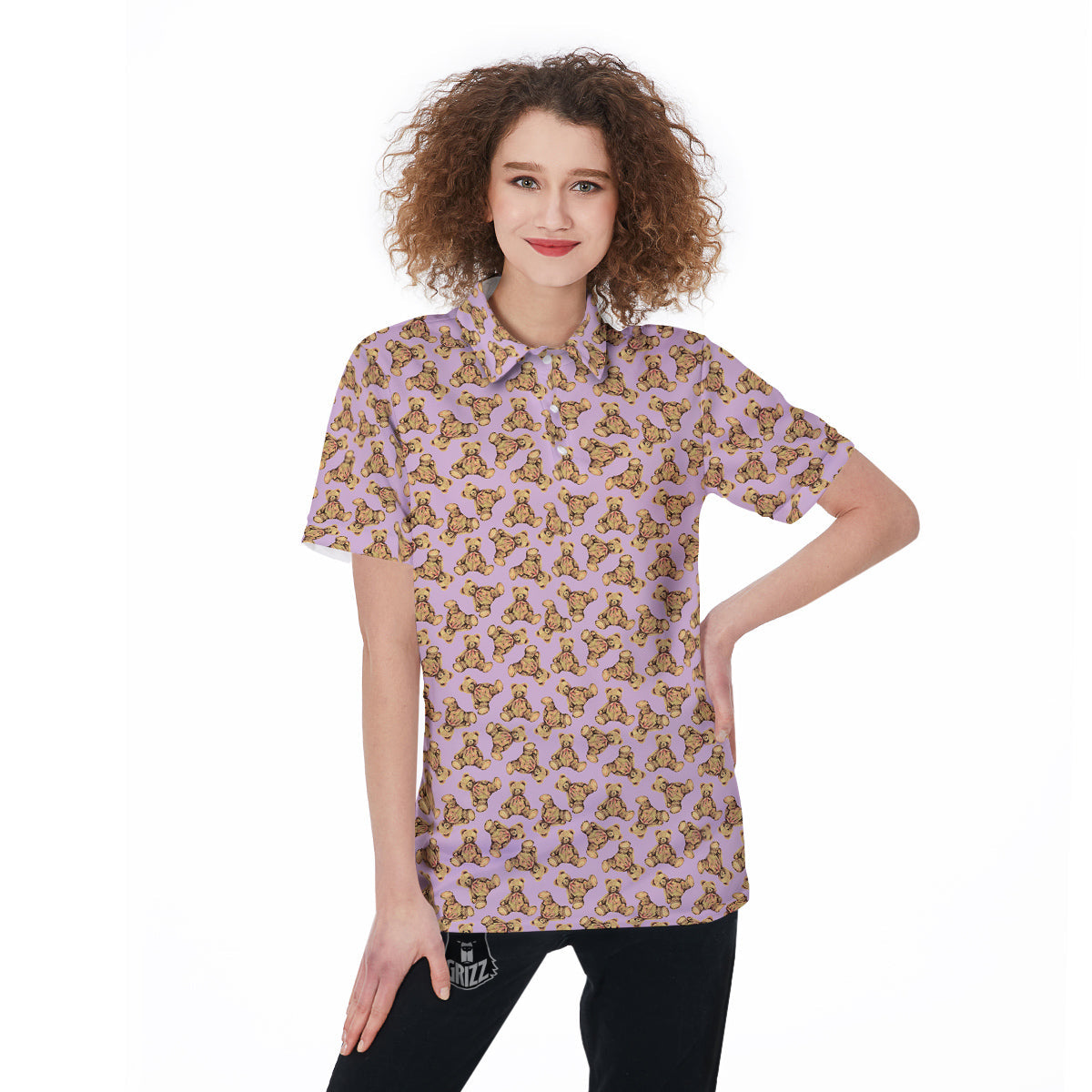 Teddy Bear Cute Print Pattern Women's Golf Shirts-grizzshop