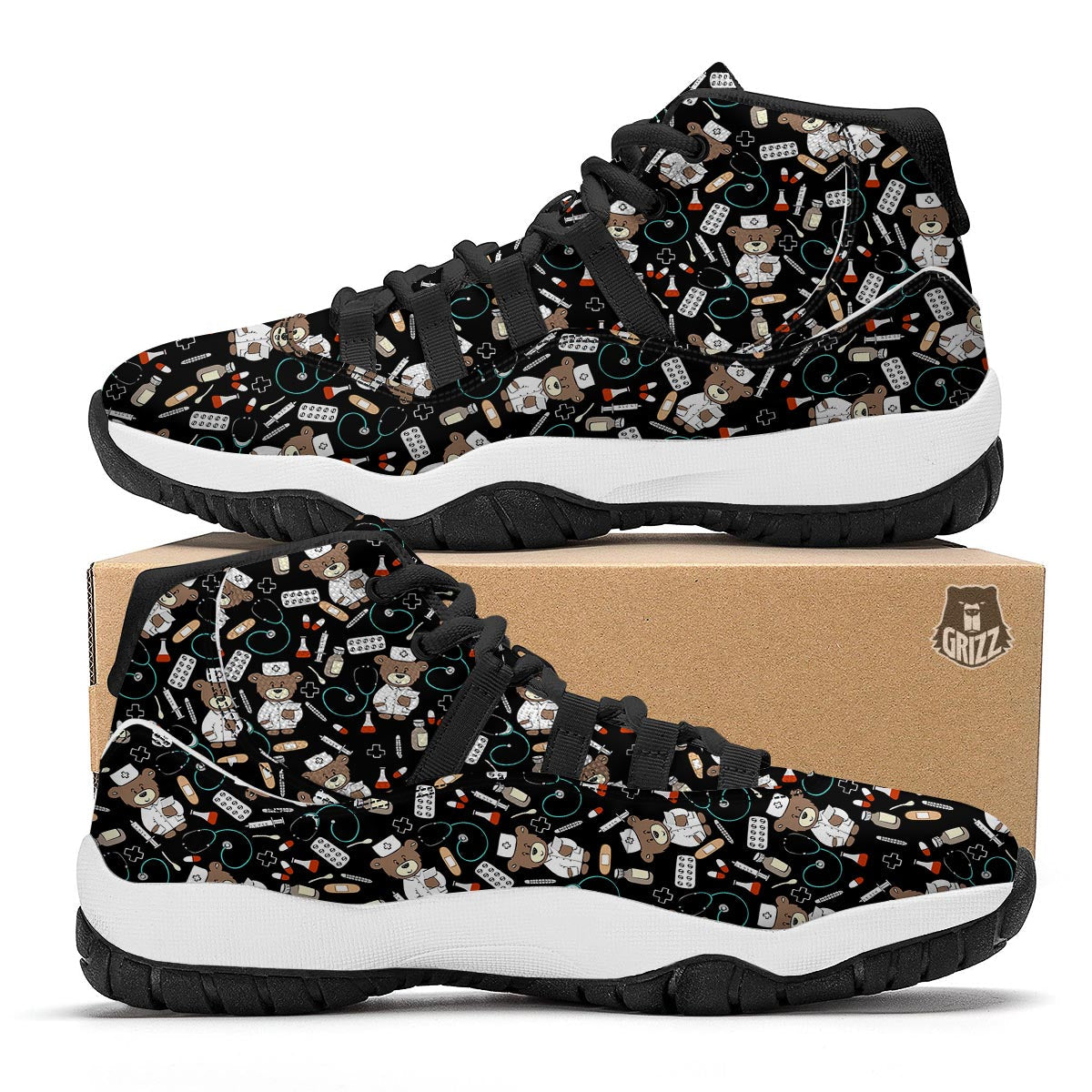 Teddy Bear Nurse Black Bball Shoes-grizzshop