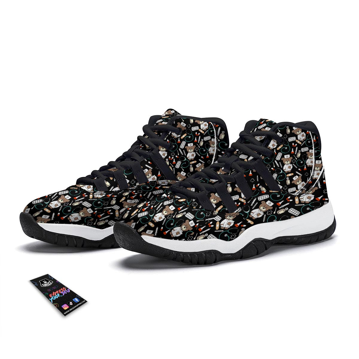 Teddy Bear Nurse Black Bball Shoes-grizzshop