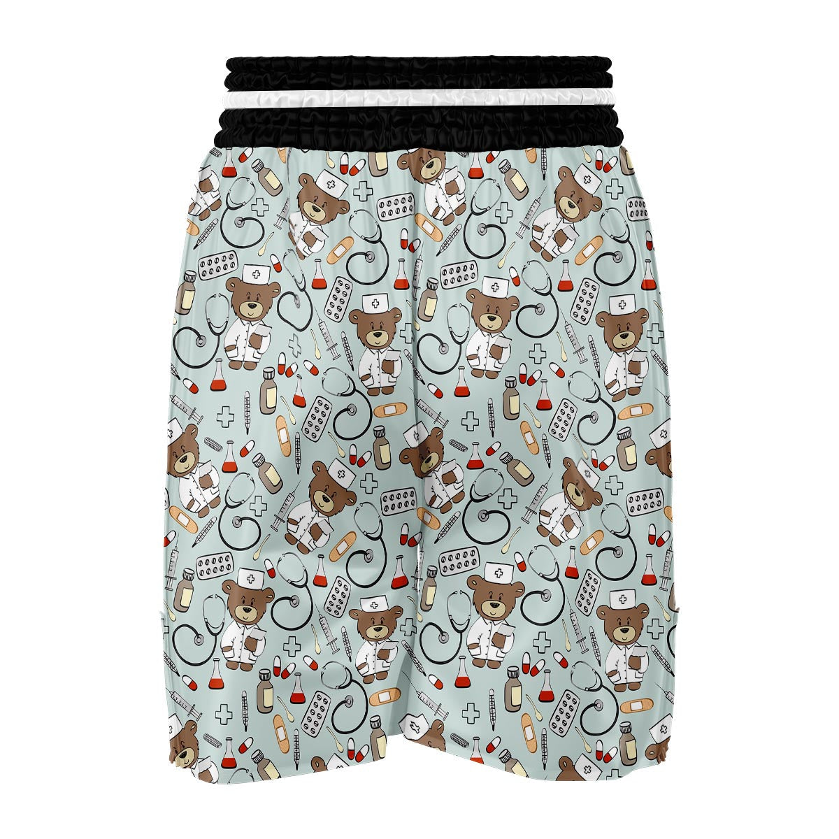 Teddy Bear Nurse Pattern Print Boxing Shorts-grizzshop