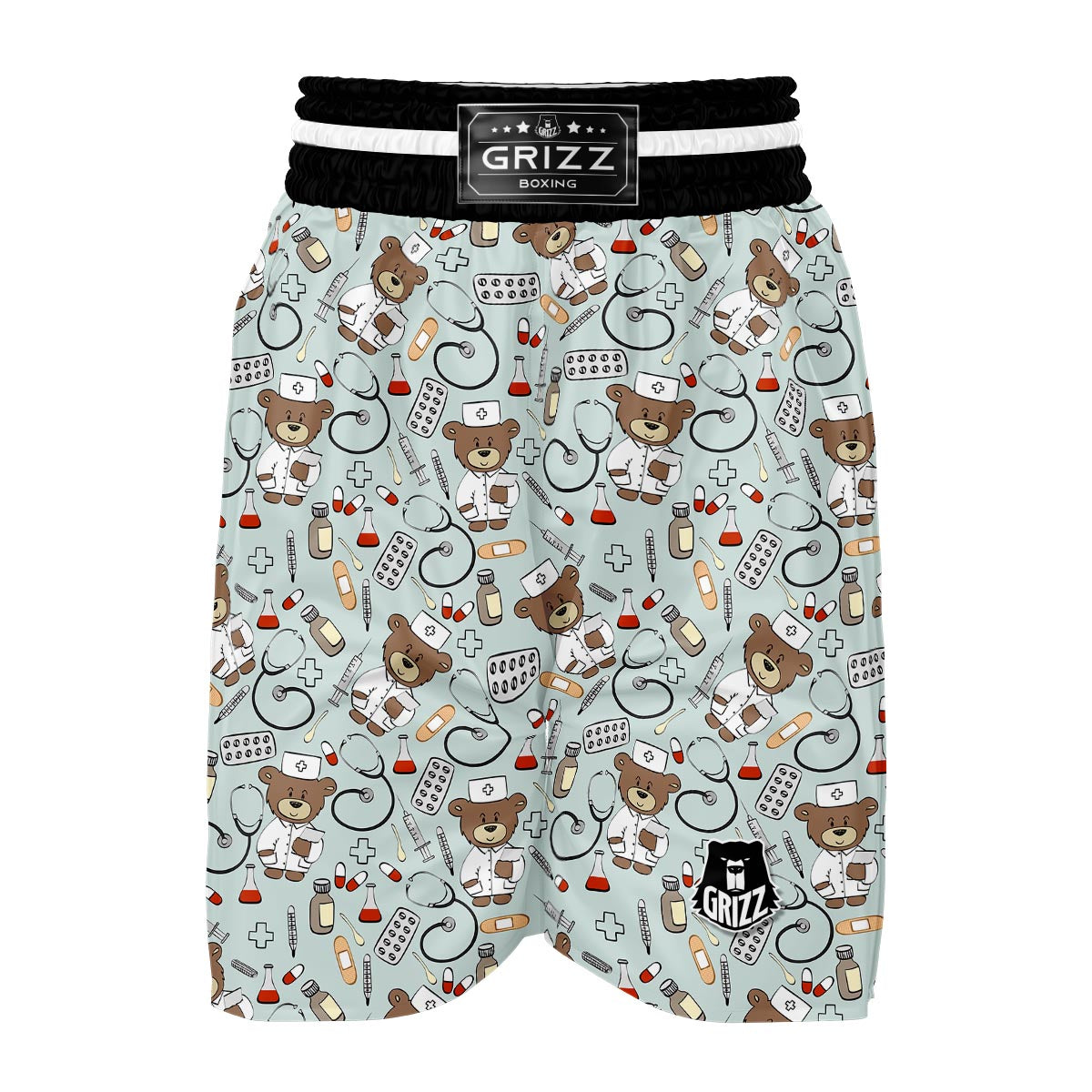 Teddy Bear Nurse Pattern Print Boxing Shorts-grizzshop