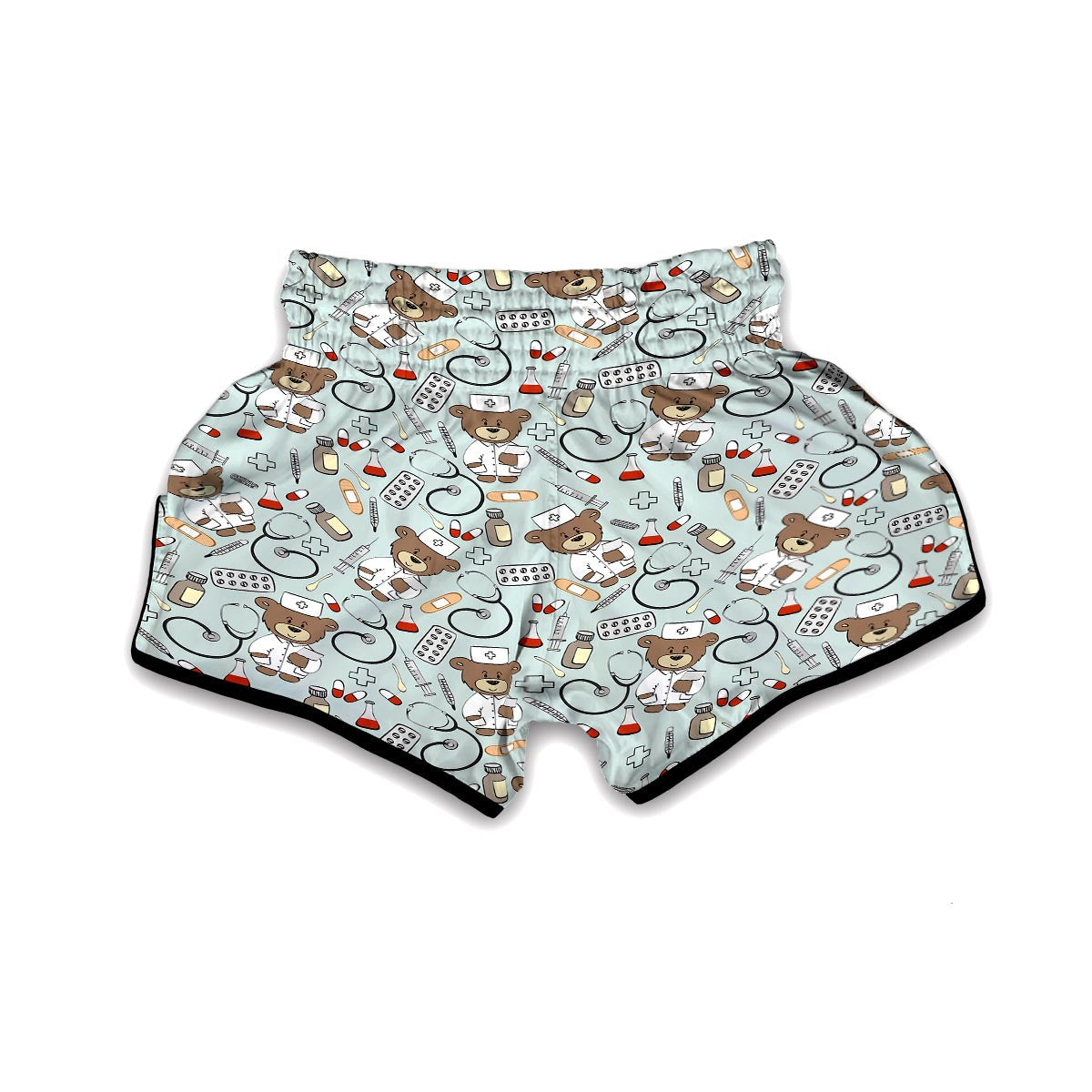 Teddy Bear Nurse Pattern Print Muay Thai Boxing Shorts-grizzshop