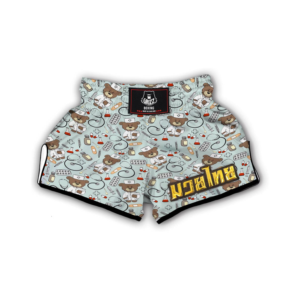 Teddy Bear Nurse Pattern Print Muay Thai Boxing Shorts-grizzshop