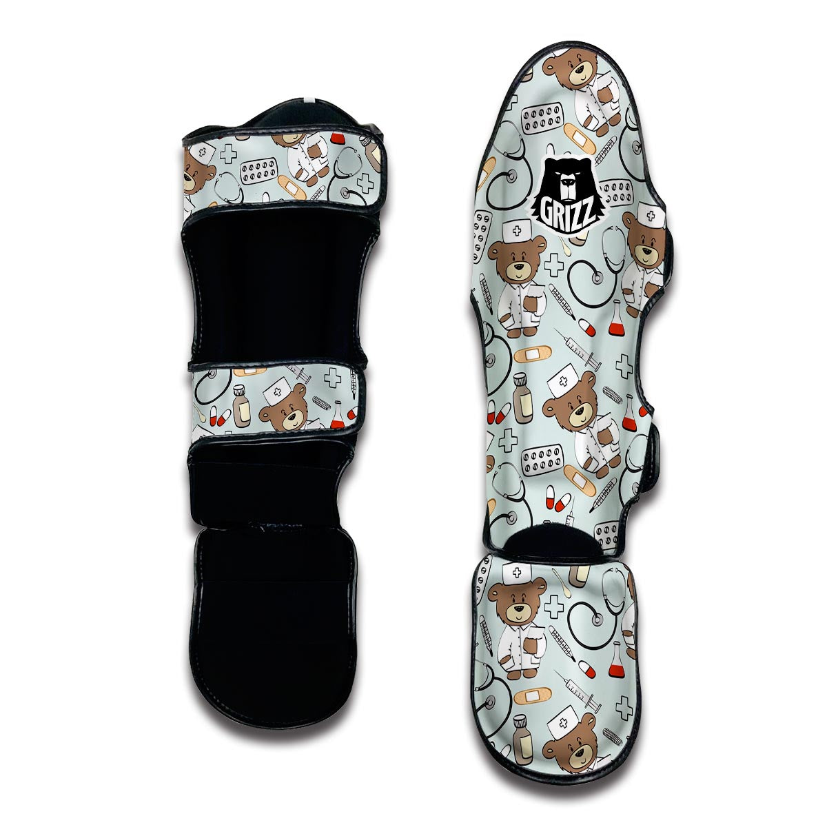 Teddy Bear Nurse Pattern Print Muay Thai Shin Guards-grizzshop