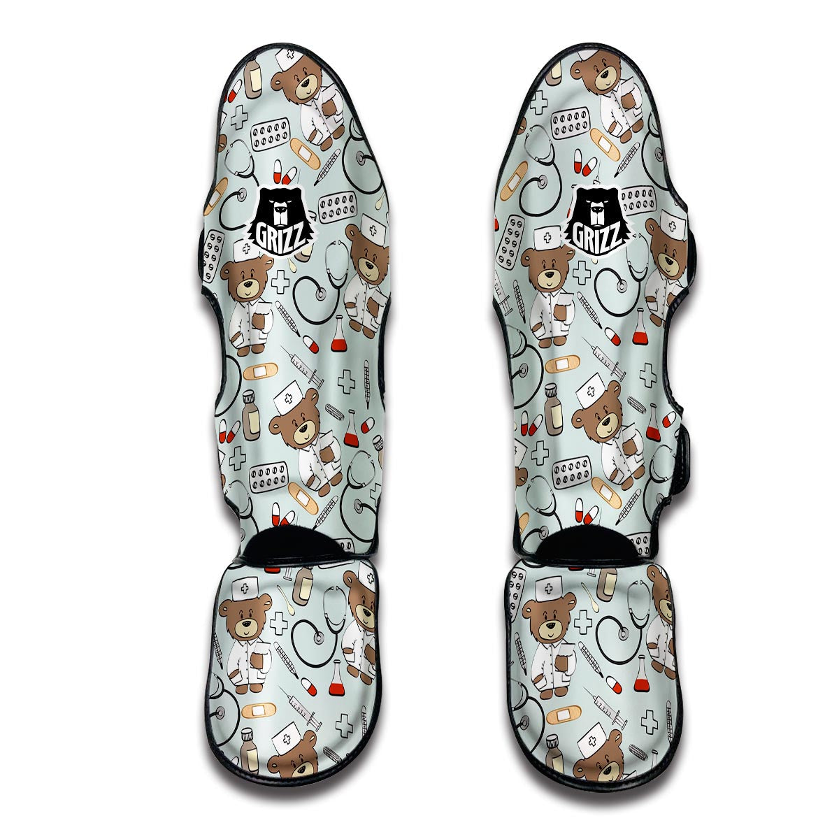 Teddy Bear Nurse Pattern Print Muay Thai Shin Guards-grizzshop