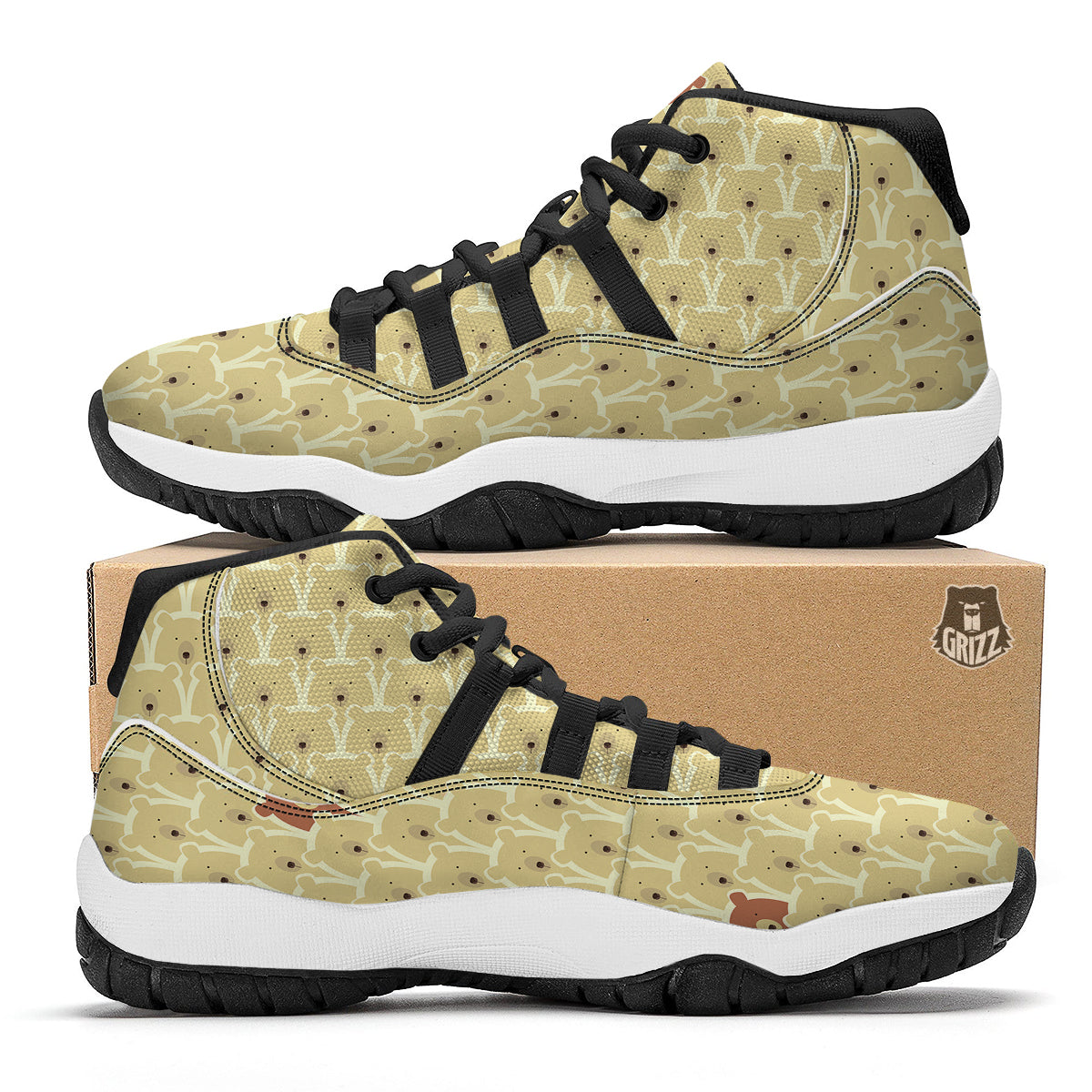 Teddy Bear Pattern Print Black Bball Shoes-grizzshop