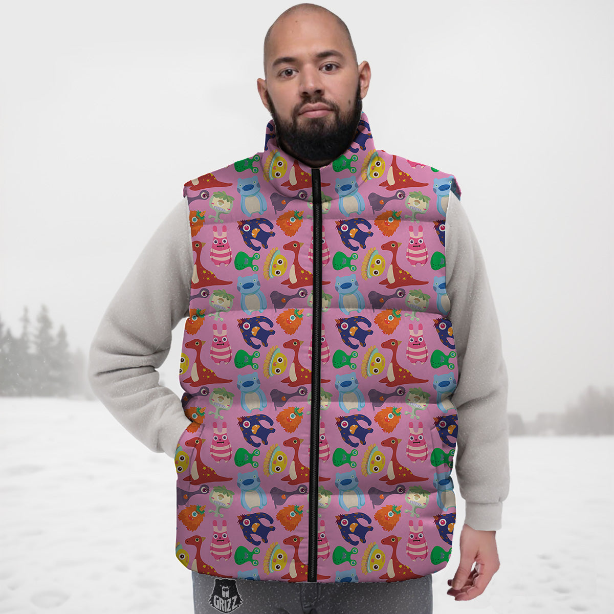Toy Monster Cute Pink Print Pattern Down Vest