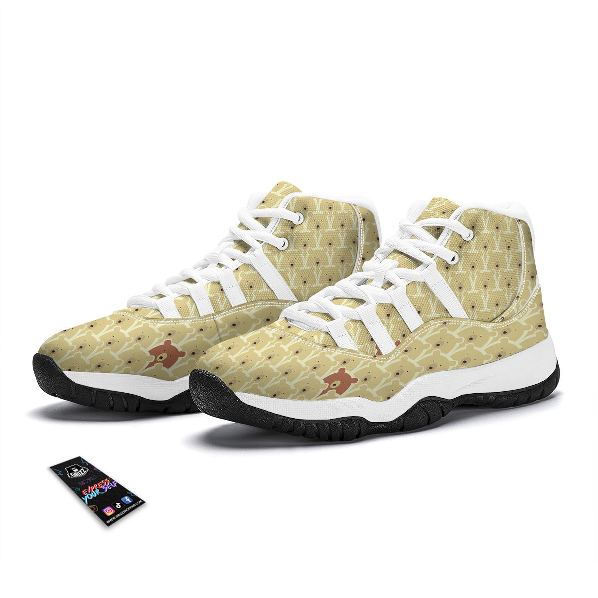Teddy Bear Pattern Print White Bball Shoes-grizzshop