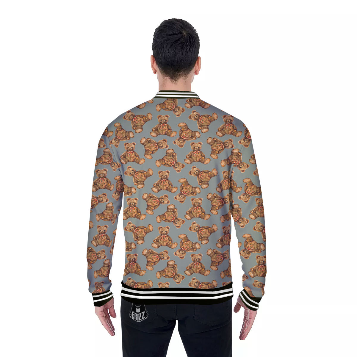 Teddy Bear Watercolor Print Pattern Baseball Jacket-grizzshop