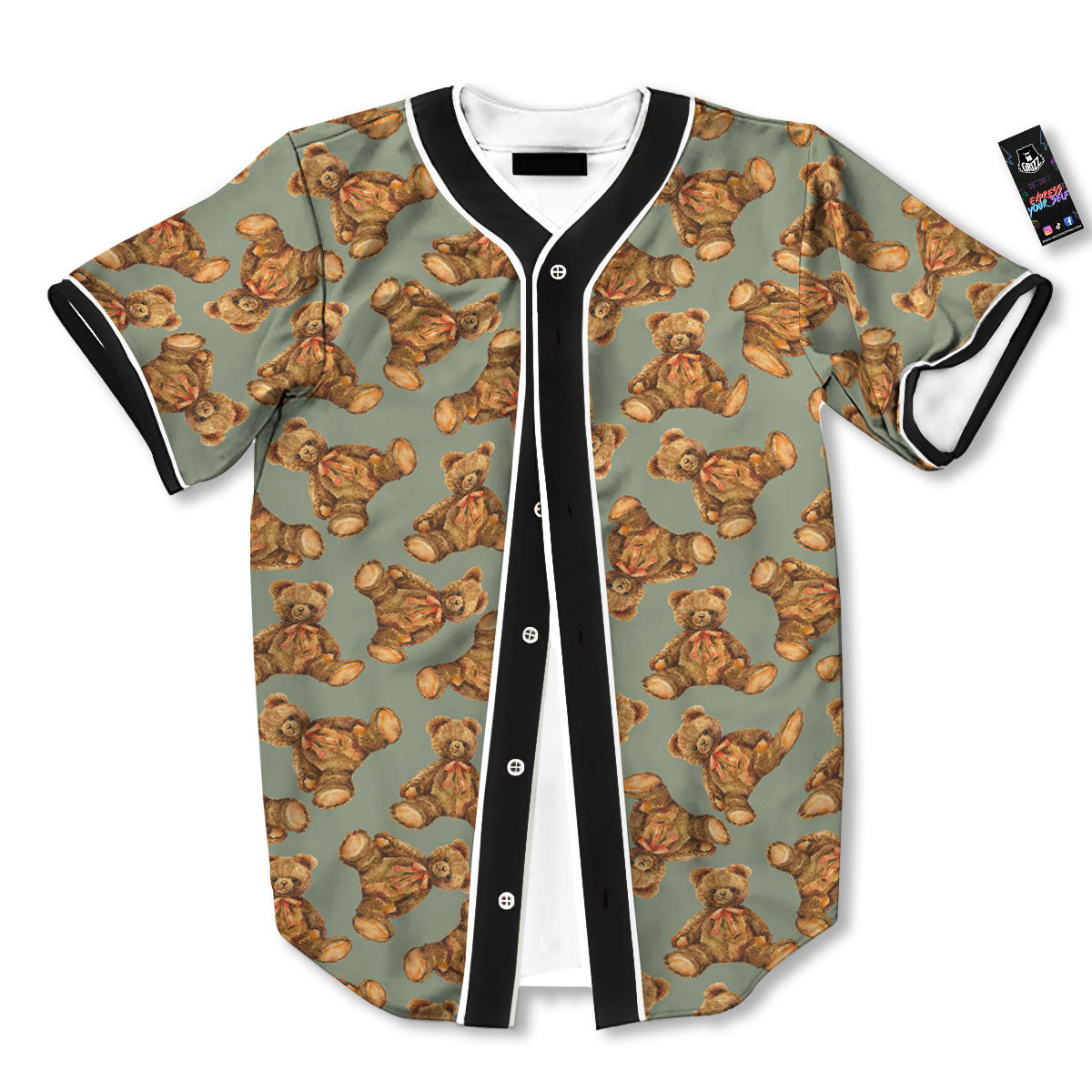 Teddy Bear Watercolor Print Pattern Baseball Jersey-grizzshop