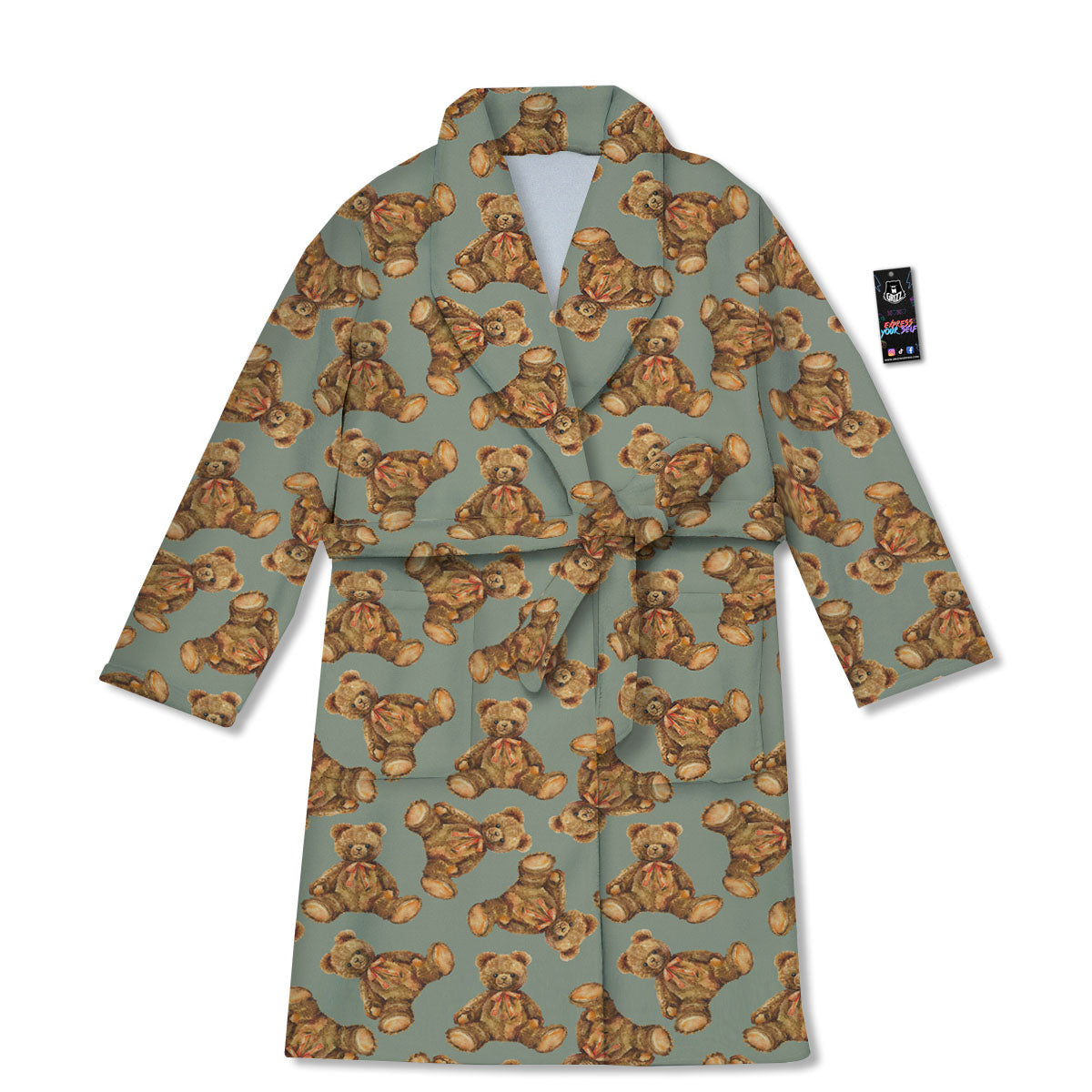Teddy Bear Watercolor Print Pattern Bathrobe-grizzshop