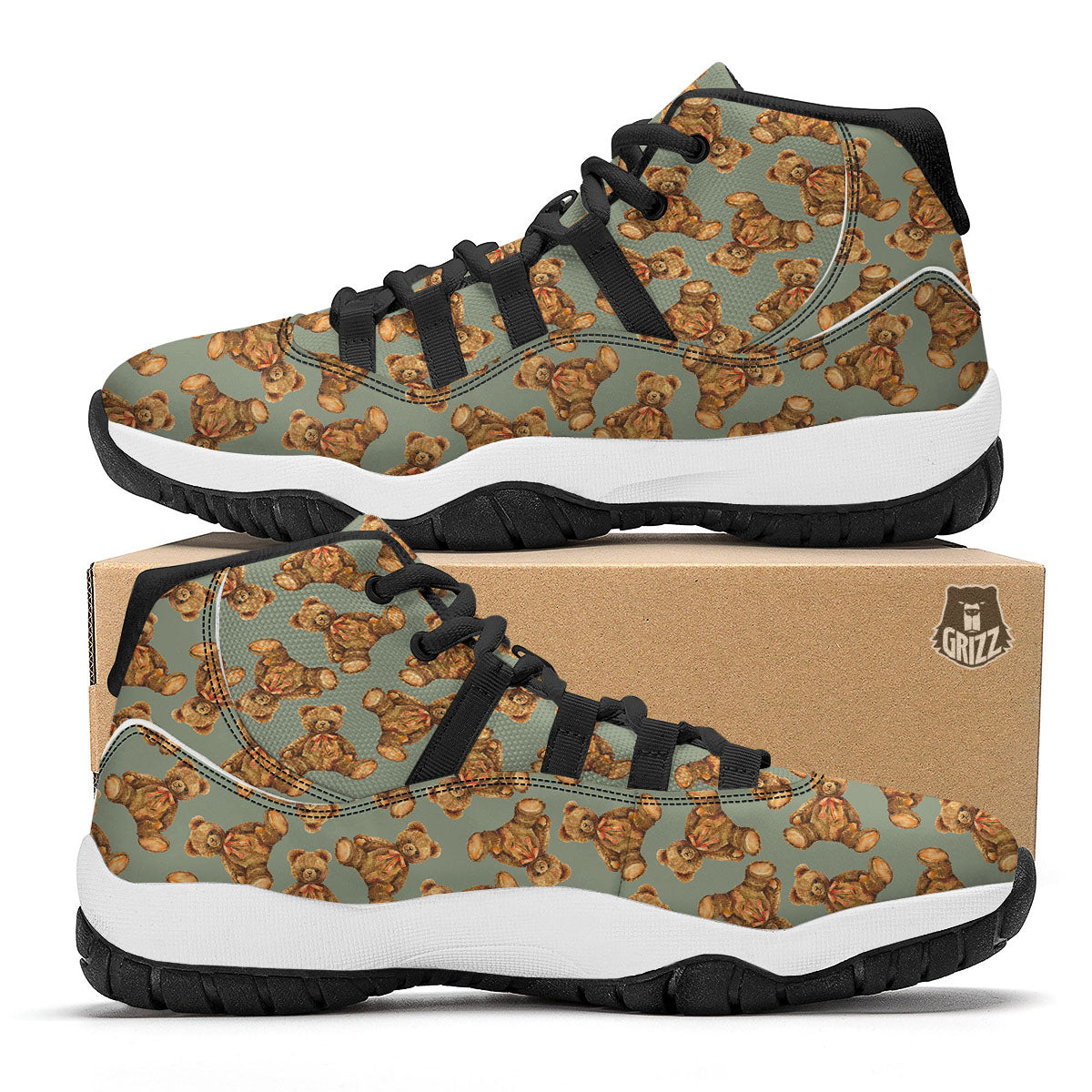 Teddy Bear Watercolor Print Pattern Black Bball Shoes-grizzshop