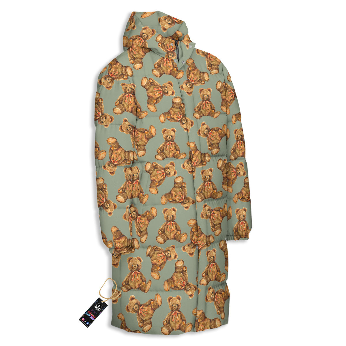 Teddy Bear Watercolor Print Pattern Long Down Jacket-grizzshop