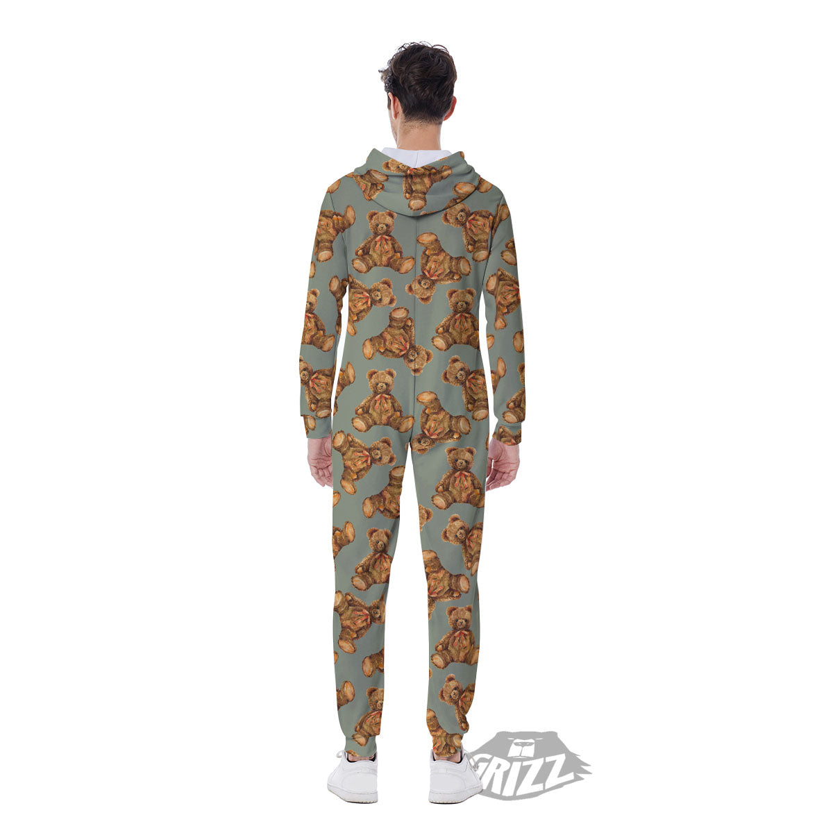 Teddy Bear Watercolor Print Pattern Men's Jumpsuit-grizzshop