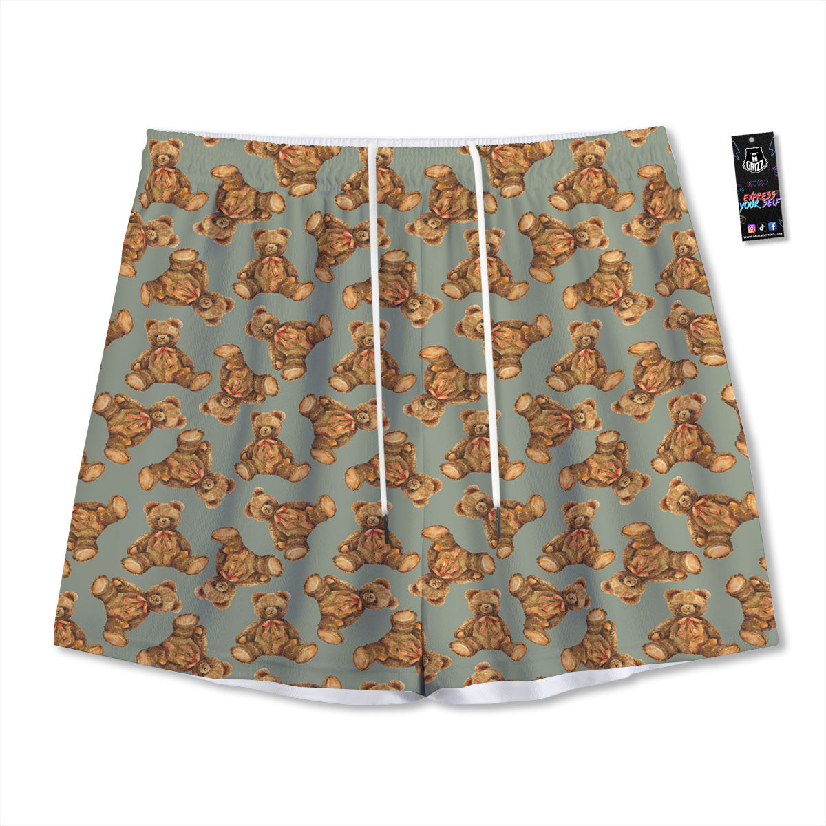 Teddy Bear Watercolor Print Pattern Mesh Shorts