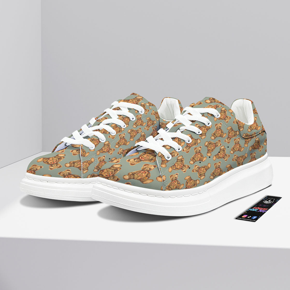 Teddy Bear Watercolor Print Pattern Platform Shoes-grizzshop