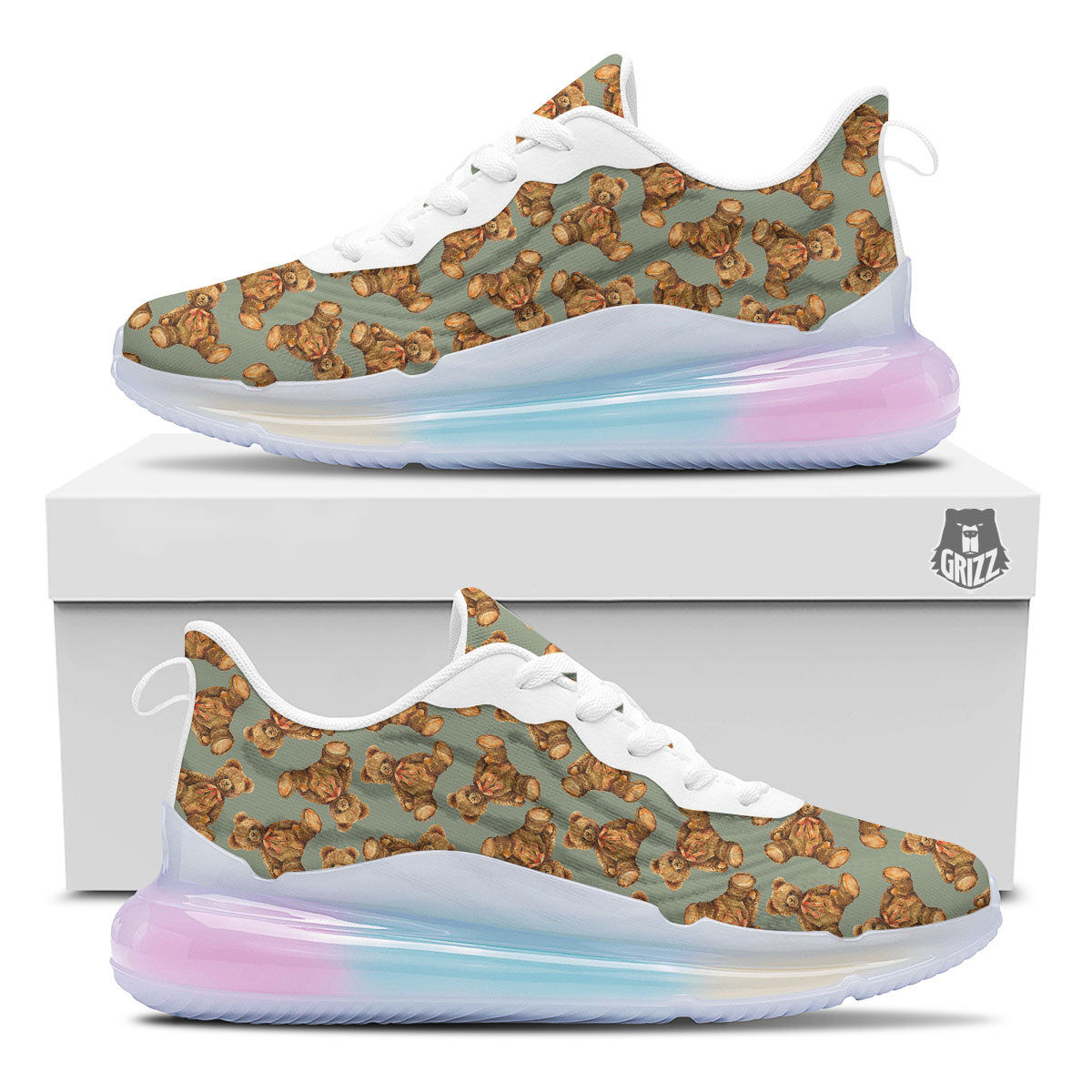 Teddy Bear Watercolor Print Pattern Running Sneakers-grizzshop