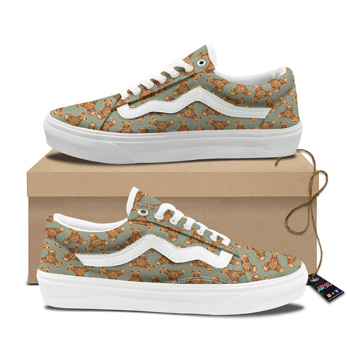 Teddy Bear Watercolor Print Pattern Skate Shoes-grizzshop