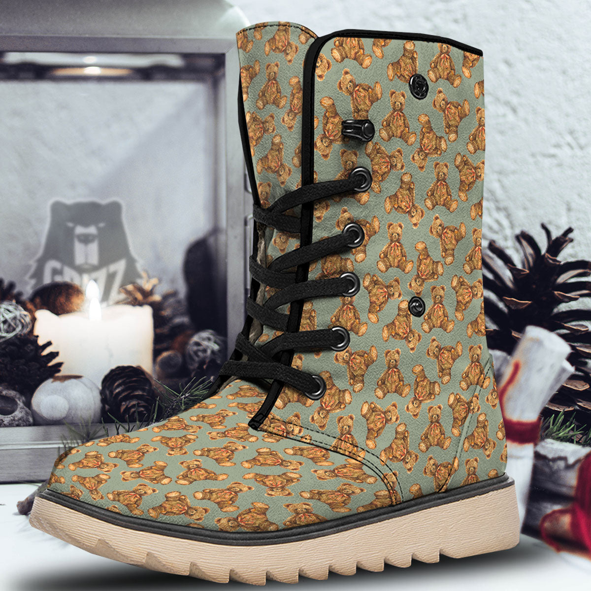 Teddy Bear Watercolor Print Pattern Snow Boots-grizzshop