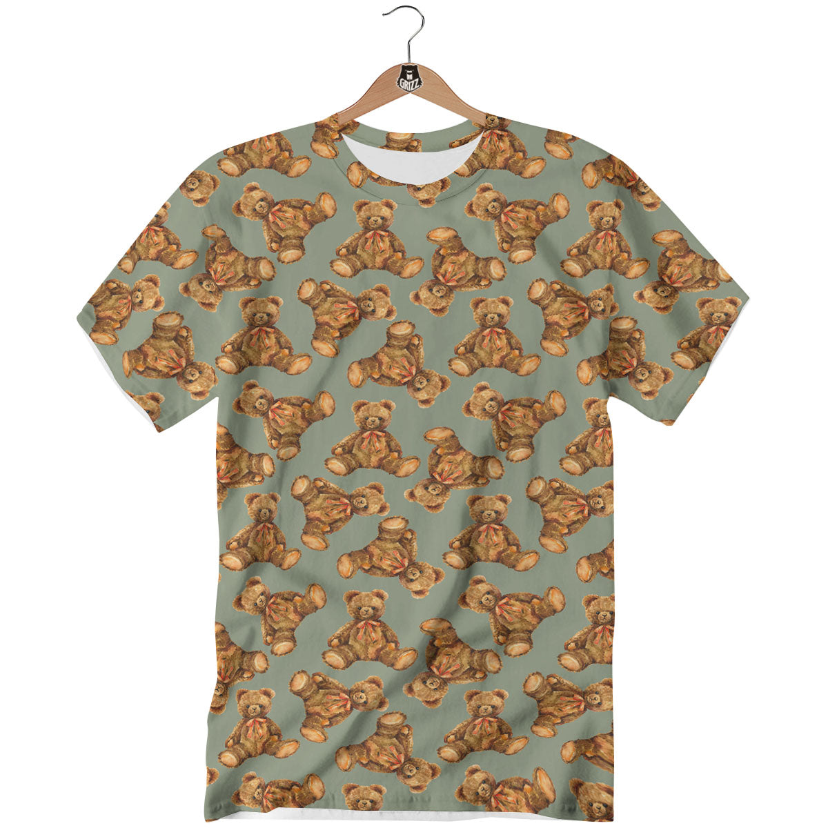 Teddy Bear Watercolor Print Pattern T-Shirt-grizzshop