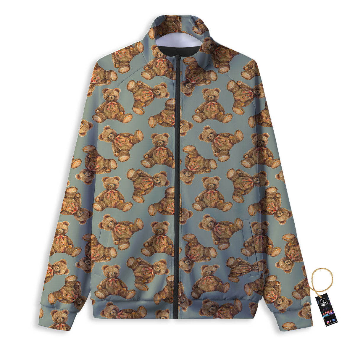 Teddy Bear Watercolor Print Pattern Track Jacket-grizzshop
