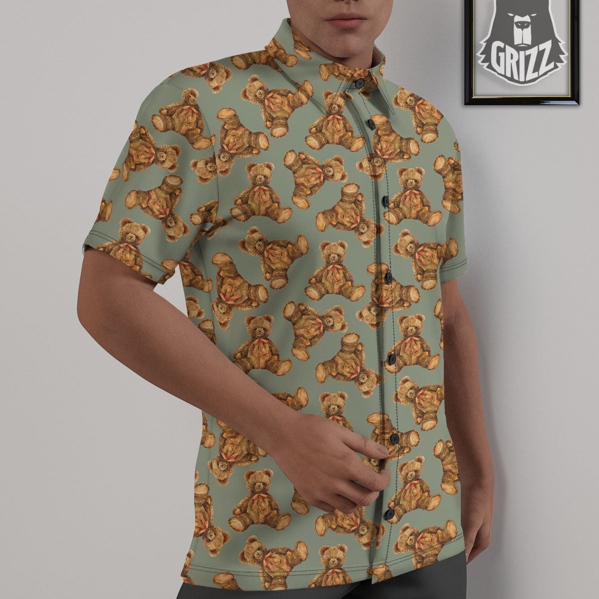 Teddy Bear Watercolor Print Pattern Untucked Shirts-grizzshop