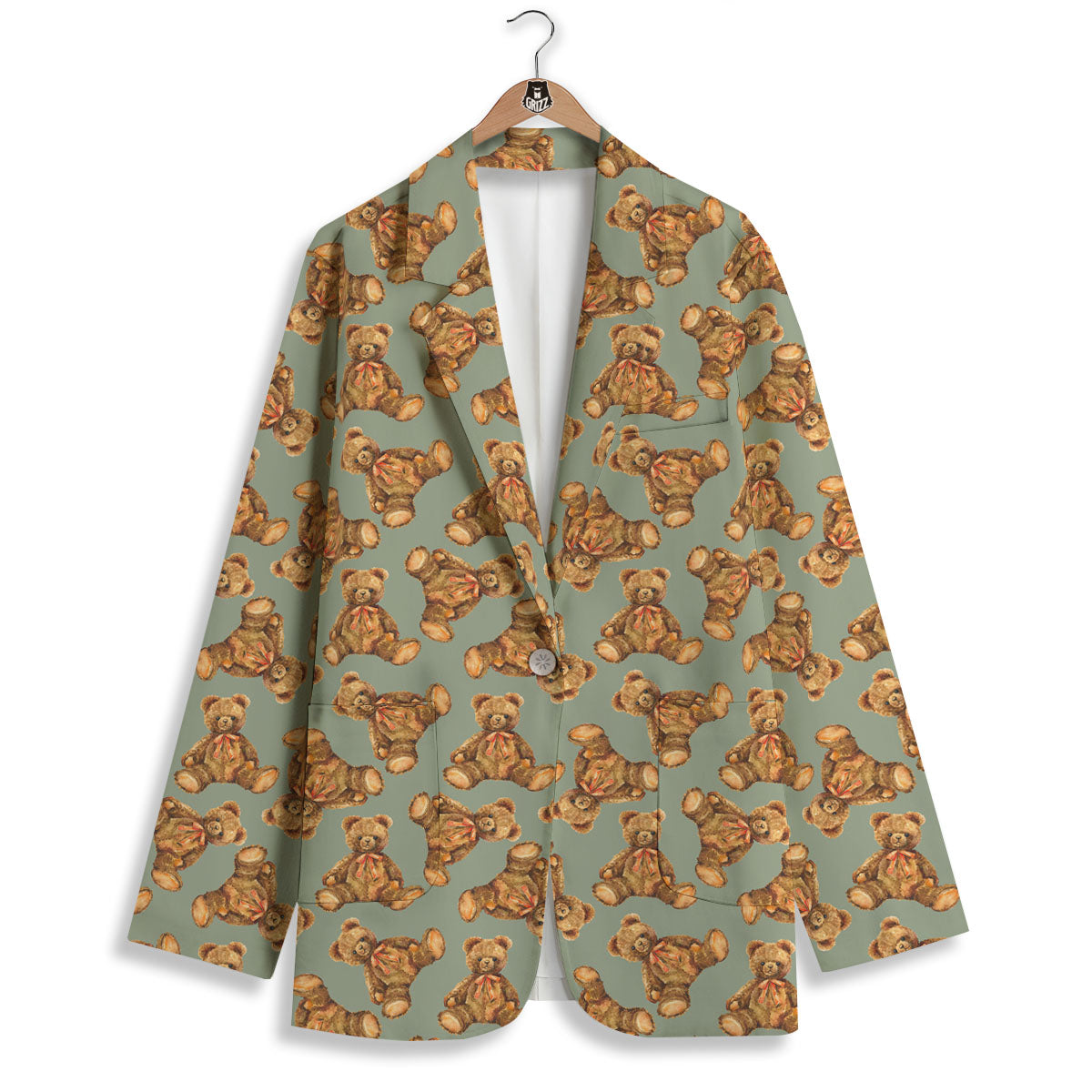 Teddy Bear Watercolor Print Pattern Women's Blazer-grizzshop