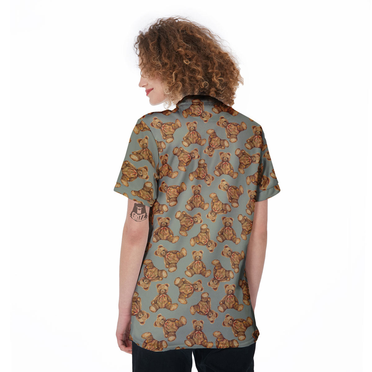 Teddy Bear Watercolor Print Pattern Women's Golf Shirts-grizzshop