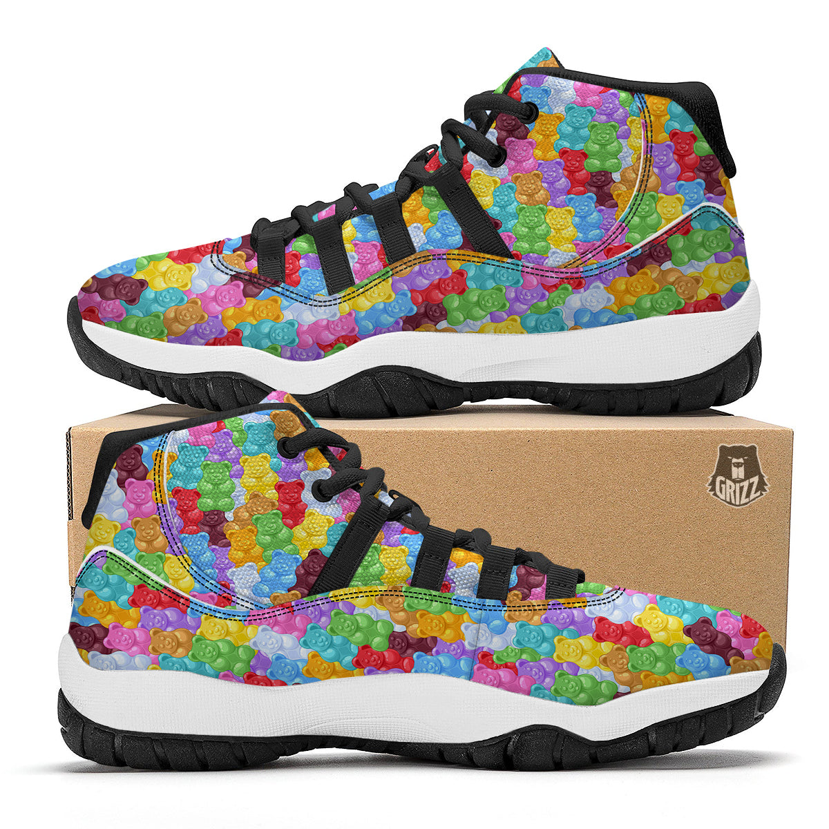 Teddy Gummy Bear Colorful Print Pattern Black Bball Shoes-grizzshop