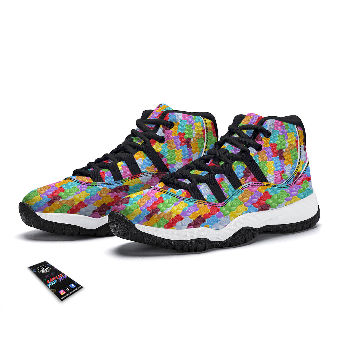 Teddy Gummy Bear Colorful Print Pattern Black Bball Shoes-grizzshop
