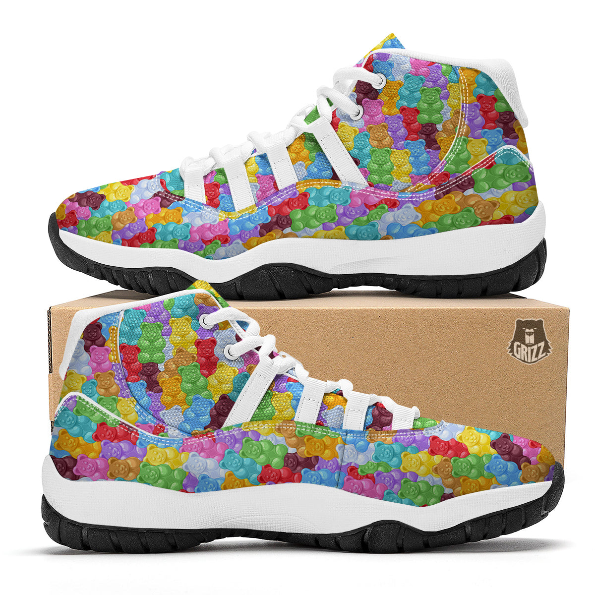 Teddy Gummy Bear Colorful Print Pattern White Bball Shoes-grizzshop