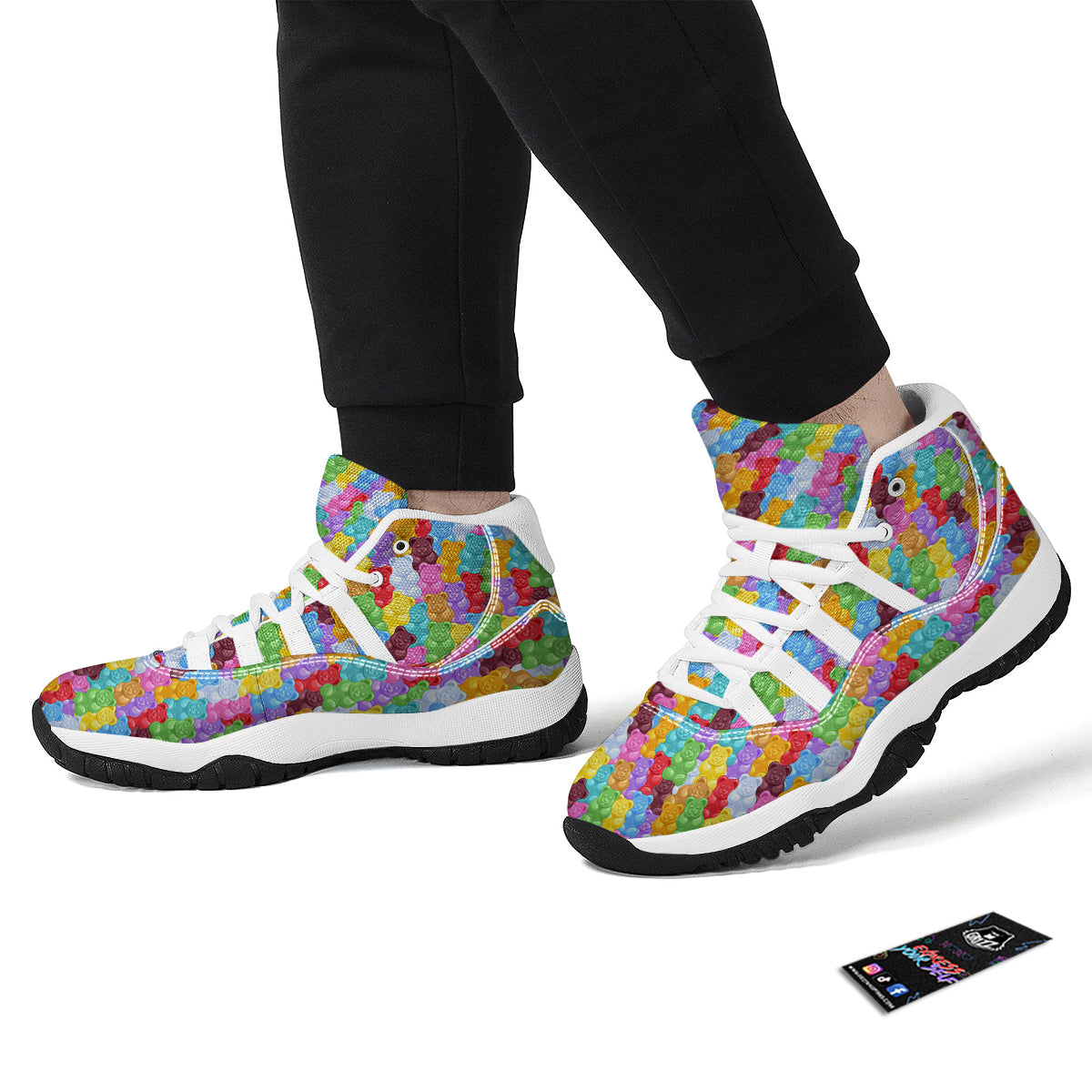 Teddy Gummy Bear Colorful Print Pattern White Bball Shoes-grizzshop