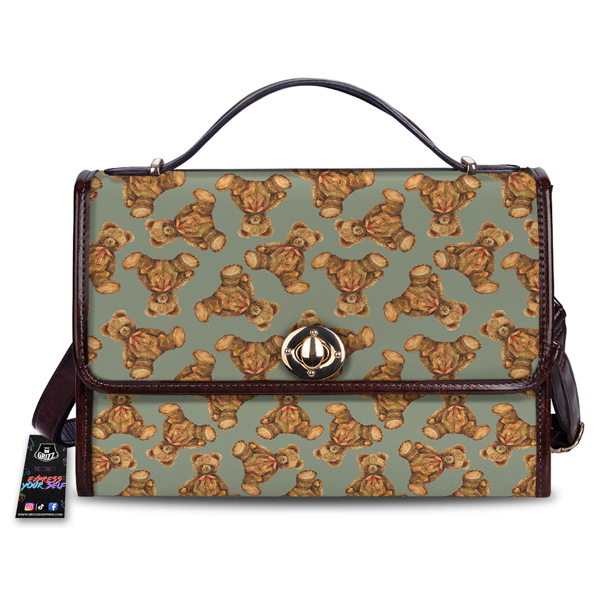 Teddy Bear Watercolor Print Pattern Women's Satchel Bag