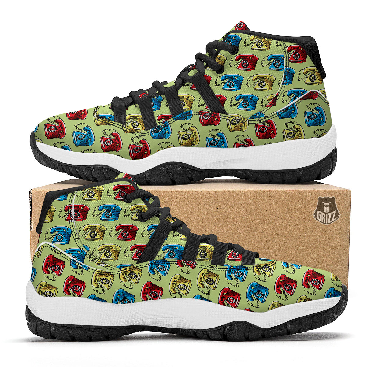 Telephone Hand Drawn Colorful Print Pattern Black Bball Shoes-grizzshop