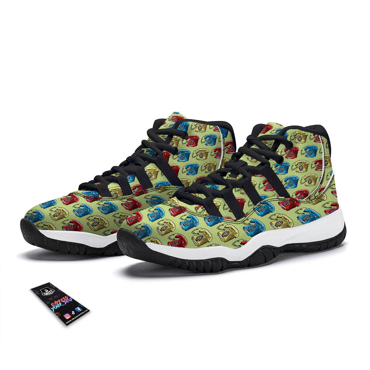 Telephone Hand Drawn Colorful Print Pattern Black Bball Shoes-grizzshop