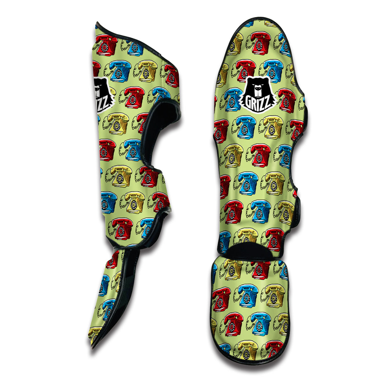 Telephone Hand Drawn Colorful Print Pattern Muay Thai Shin Guards-grizzshop