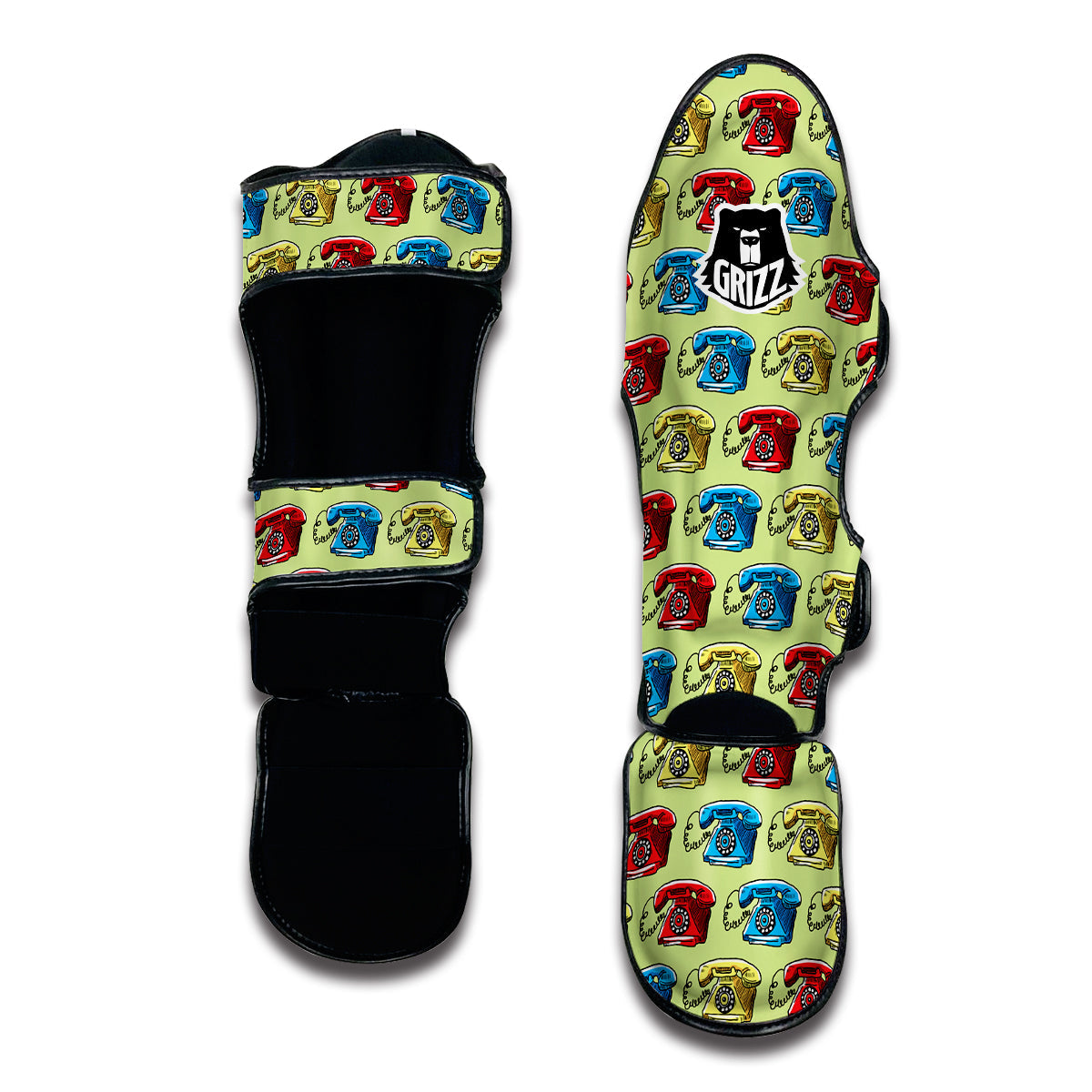 Telephone Hand Drawn Colorful Print Pattern Muay Thai Shin Guards-grizzshop