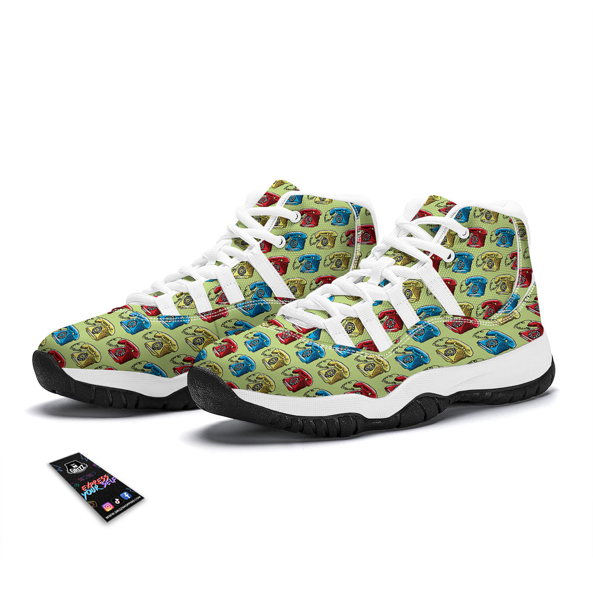 Telephone Hand Drawn Colorful Print Pattern White Bball Shoes-grizzshop