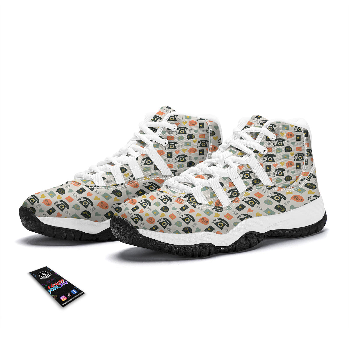 Telephone Hello Print Pattern White Bball Shoes-grizzshop