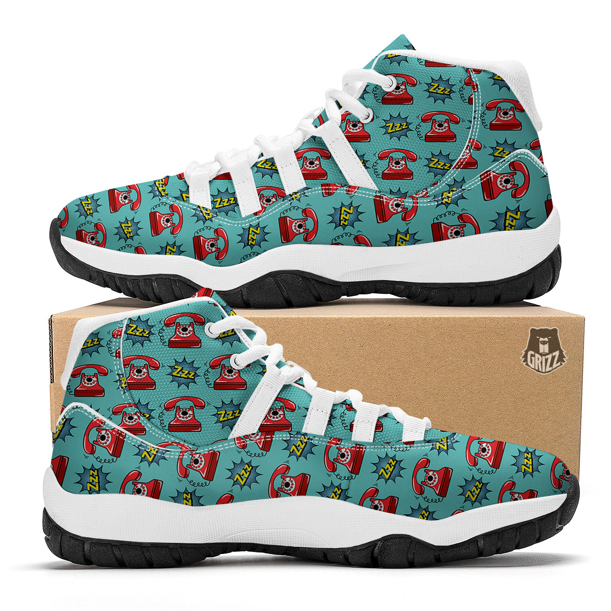Telephone Is Calling Print Pattern White Bball Shoes-grizzshop