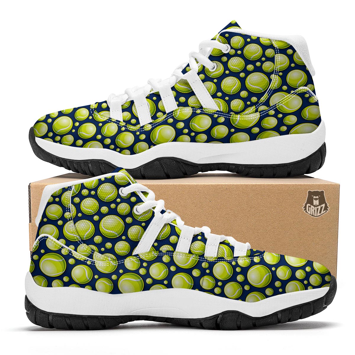 Tennis Ball Pattern Print White Bball Shoes-grizzshop