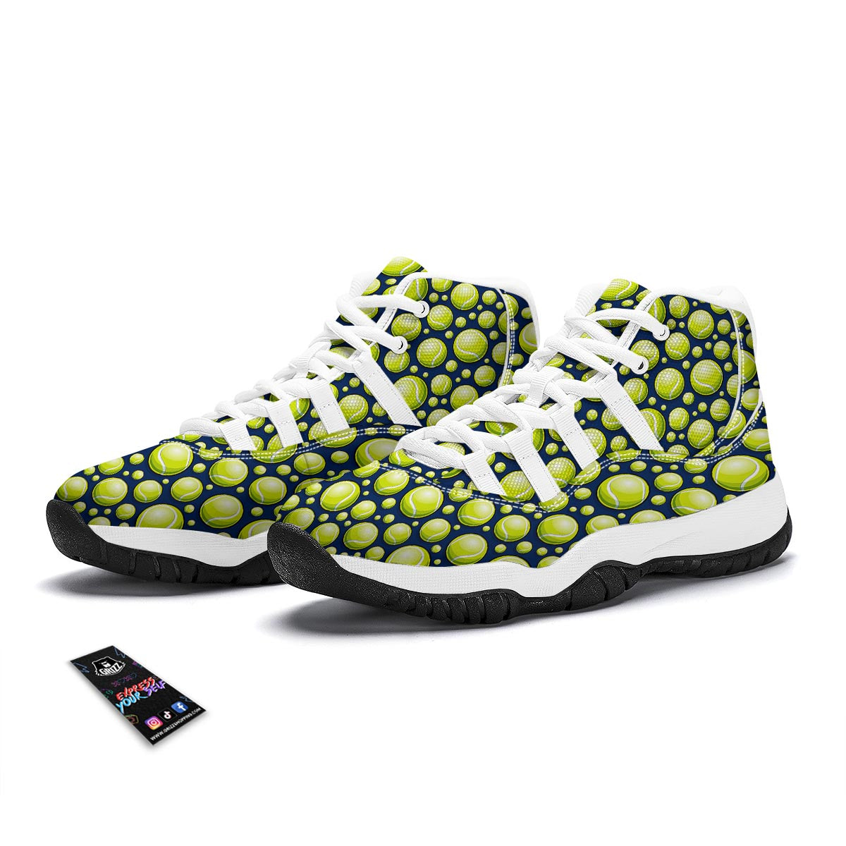 Tennis Ball Pattern Print White Bball Shoes-grizzshop