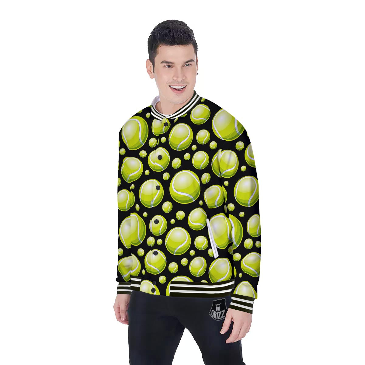 Tennis Balls Print Pattern Baseball Jacket-grizzshop