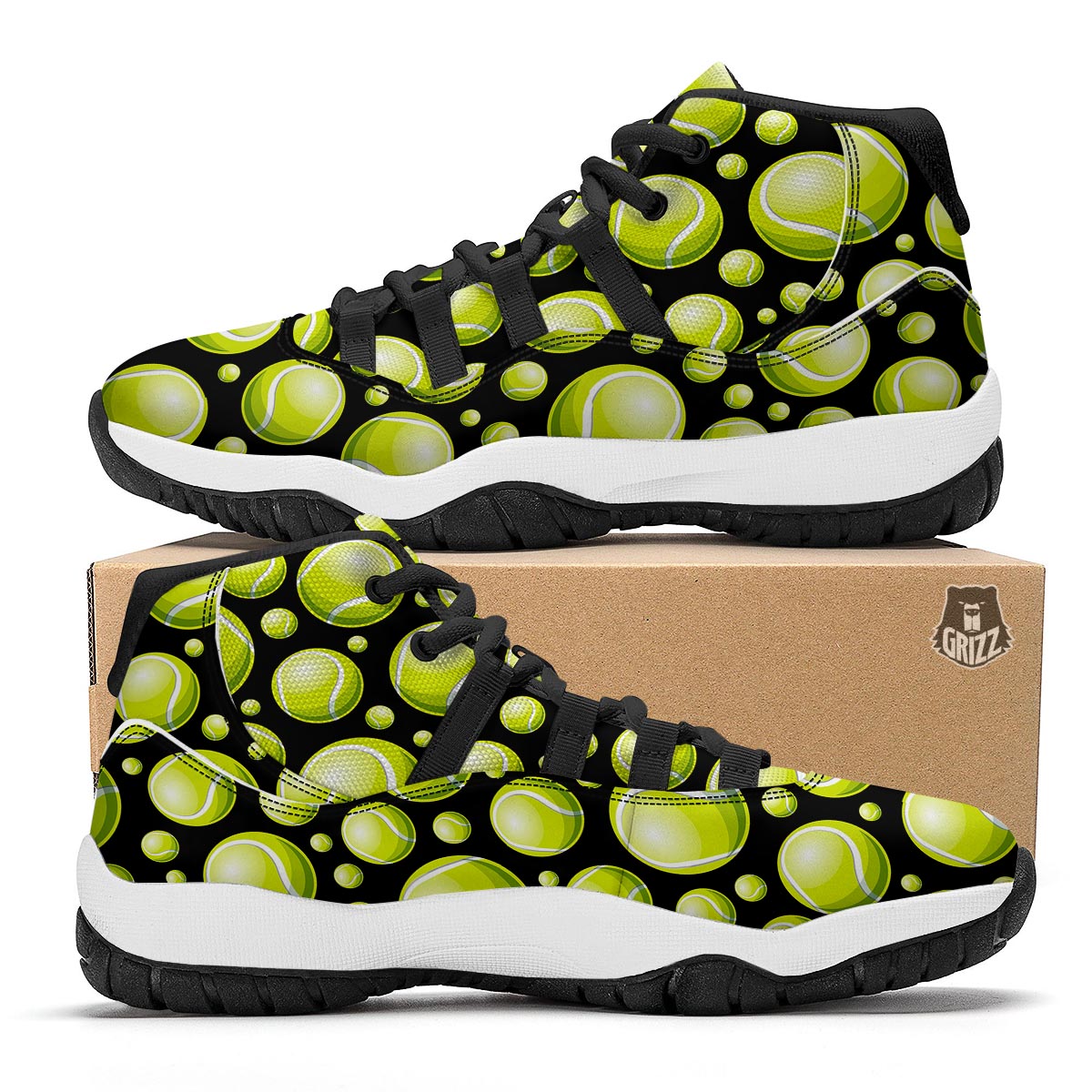 Tennis Balls Print Pattern Black Bball Shoes-grizzshop