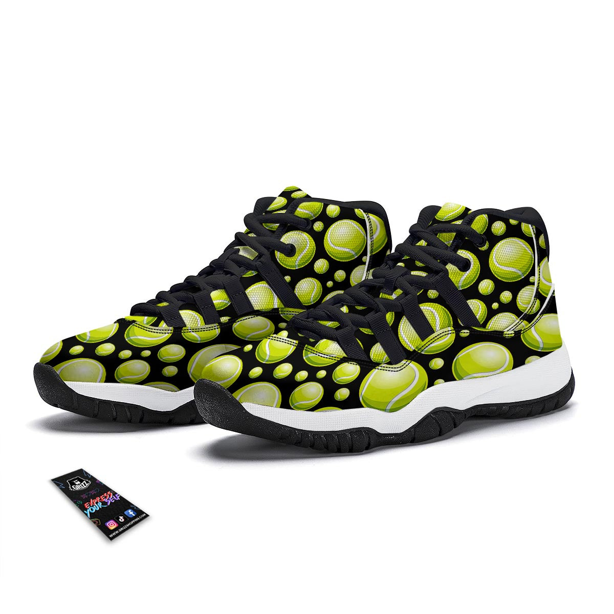 Tennis Balls Print Pattern Black Bball Shoes-grizzshop
