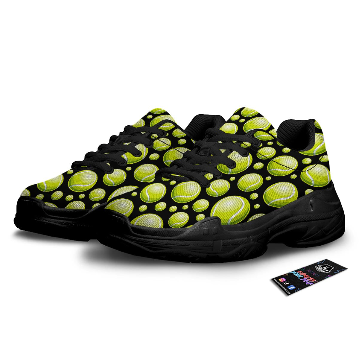 Tennis Balls Print Pattern Black Chunky Shoes-grizzshop