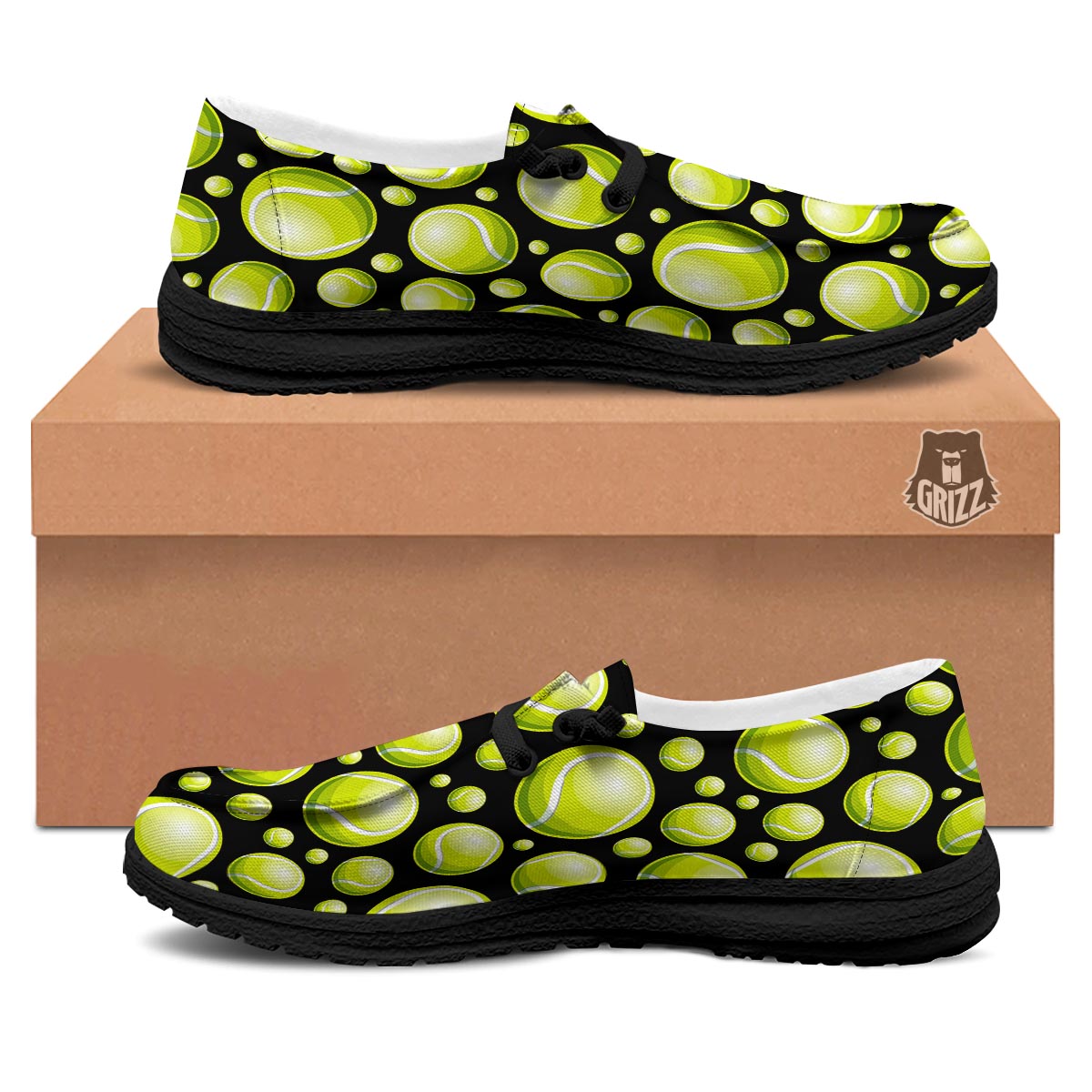 Tennis Balls Print Pattern Black Loafers-grizzshop