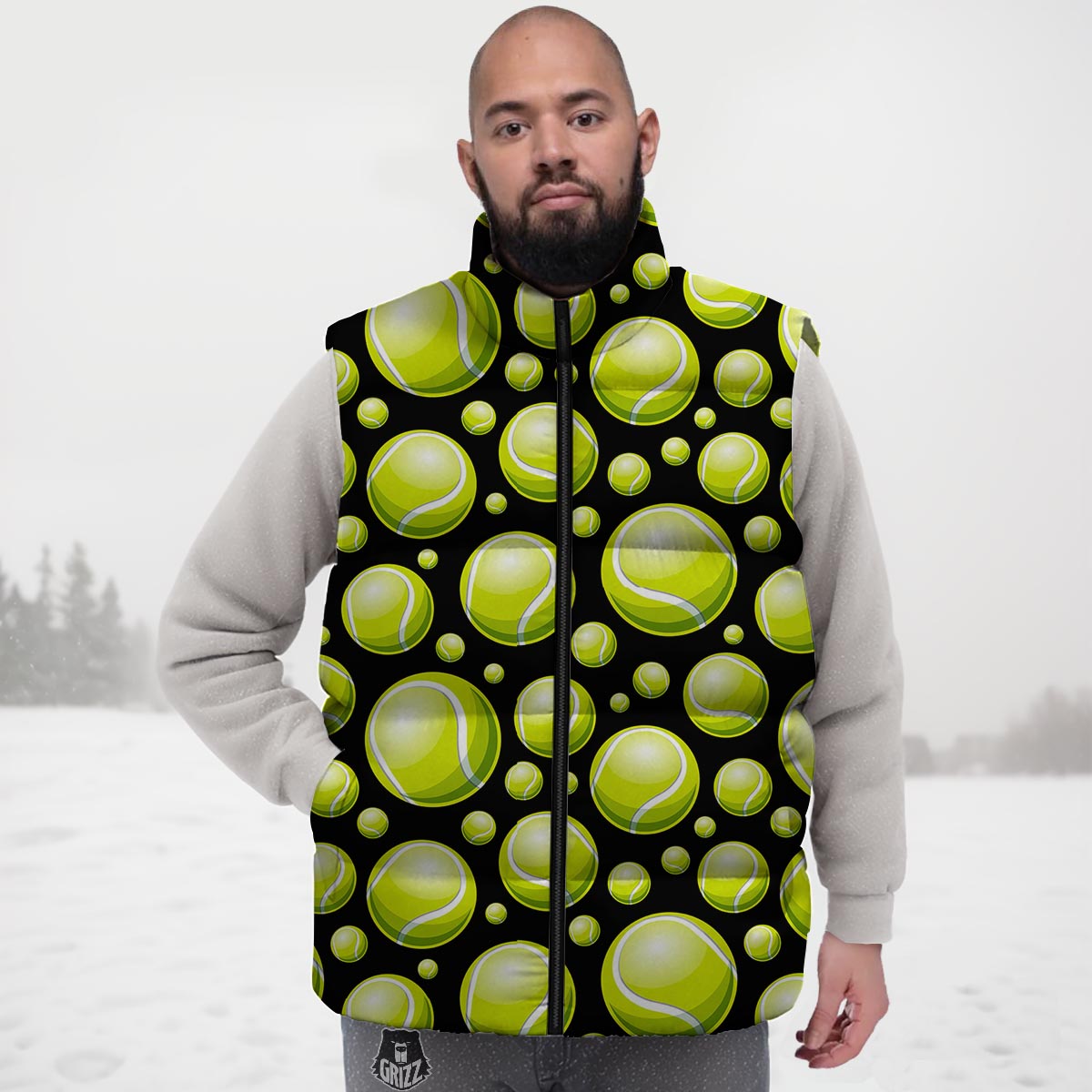 Tennis Balls Print Pattern Down Vest