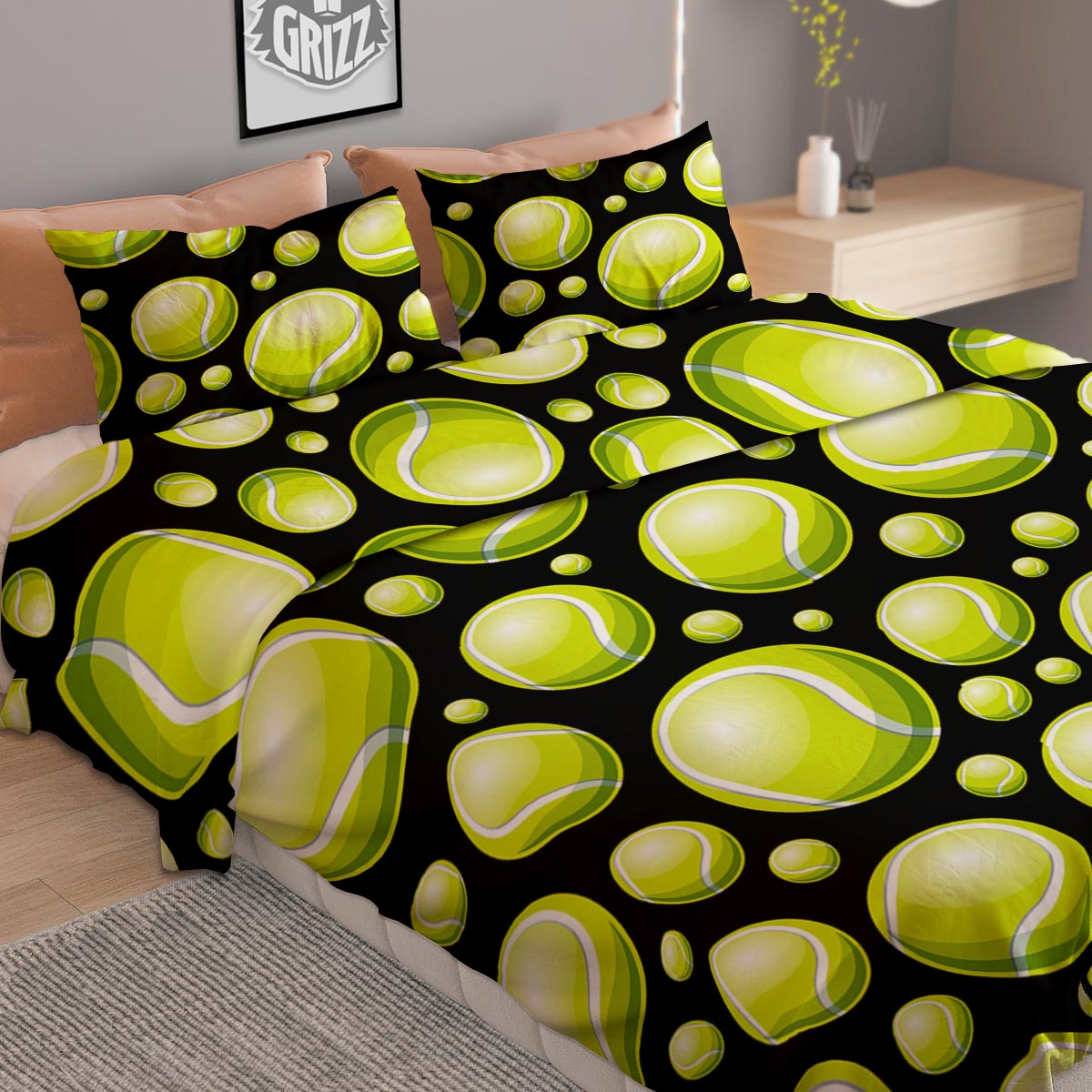 Tennis Balls Print Pattern Duvet Cover Bedding Set