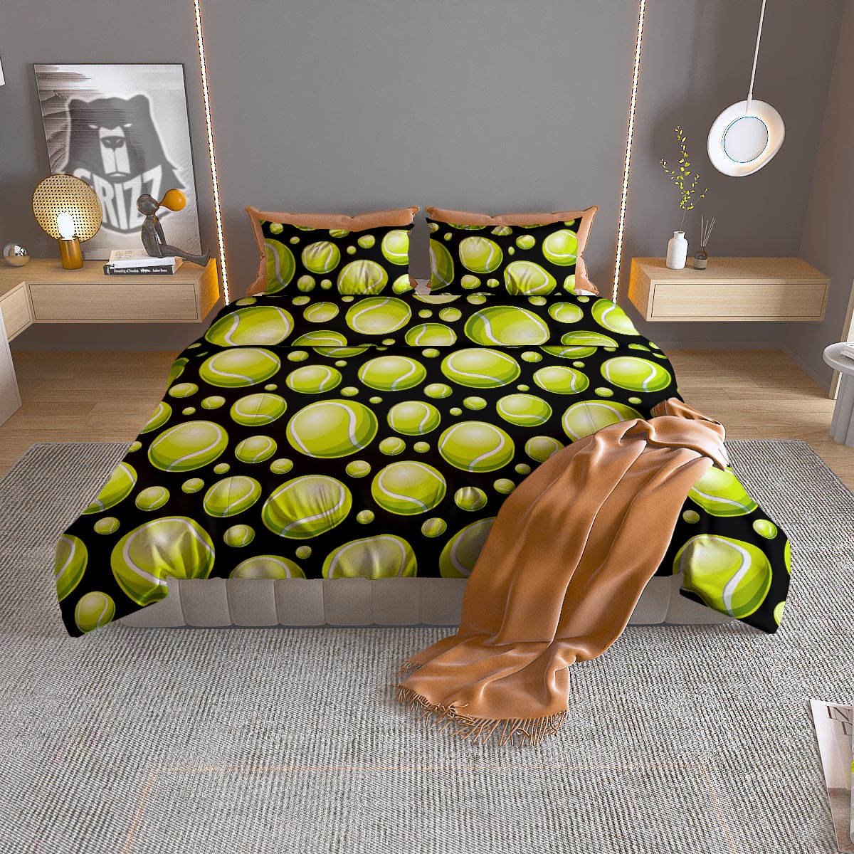 Tennis Balls Print Pattern Duvet Cover Bedding Set
